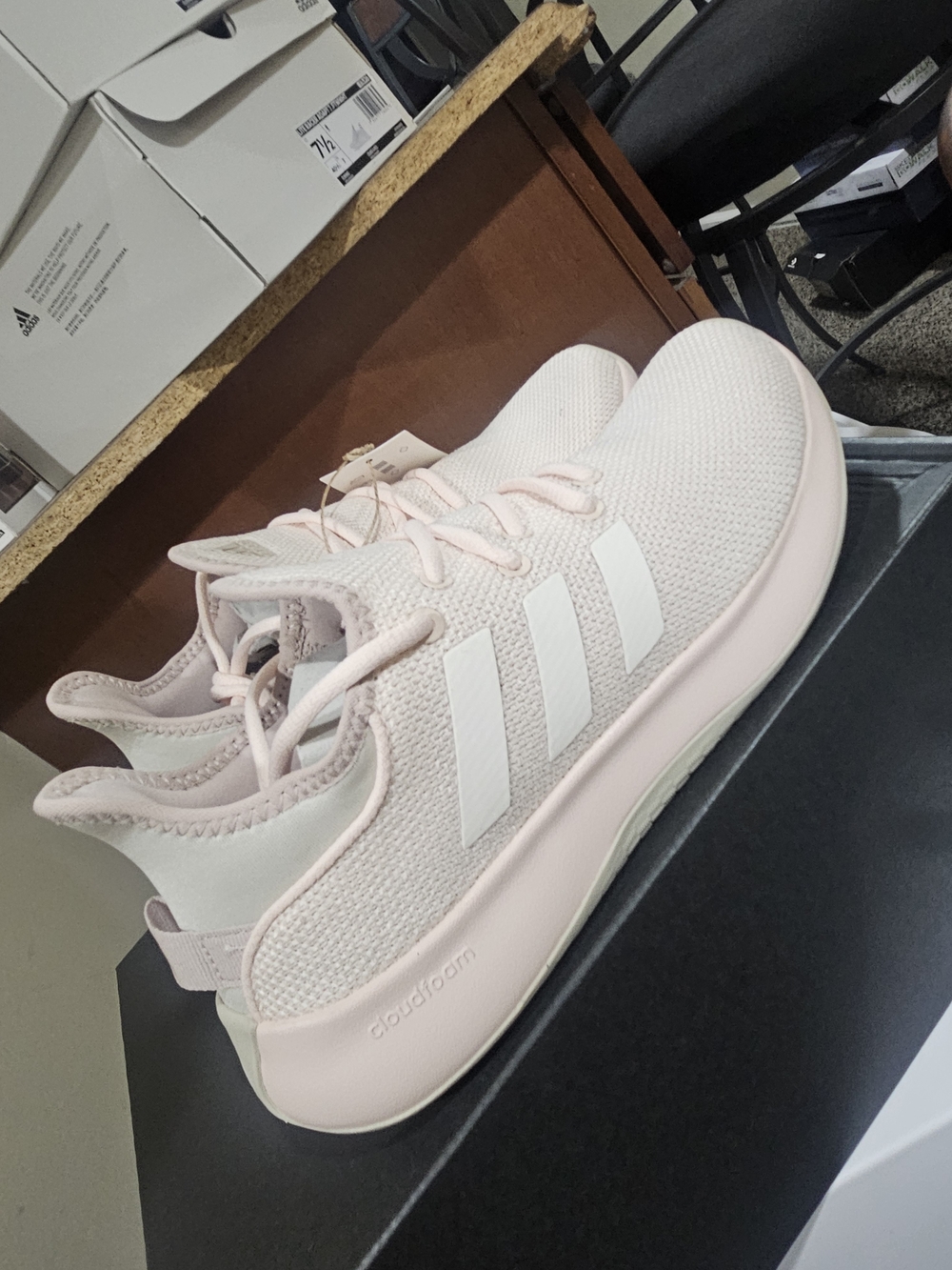 adidas Women’s Cloudfoam Knit Running Shoes - Light Pink/White